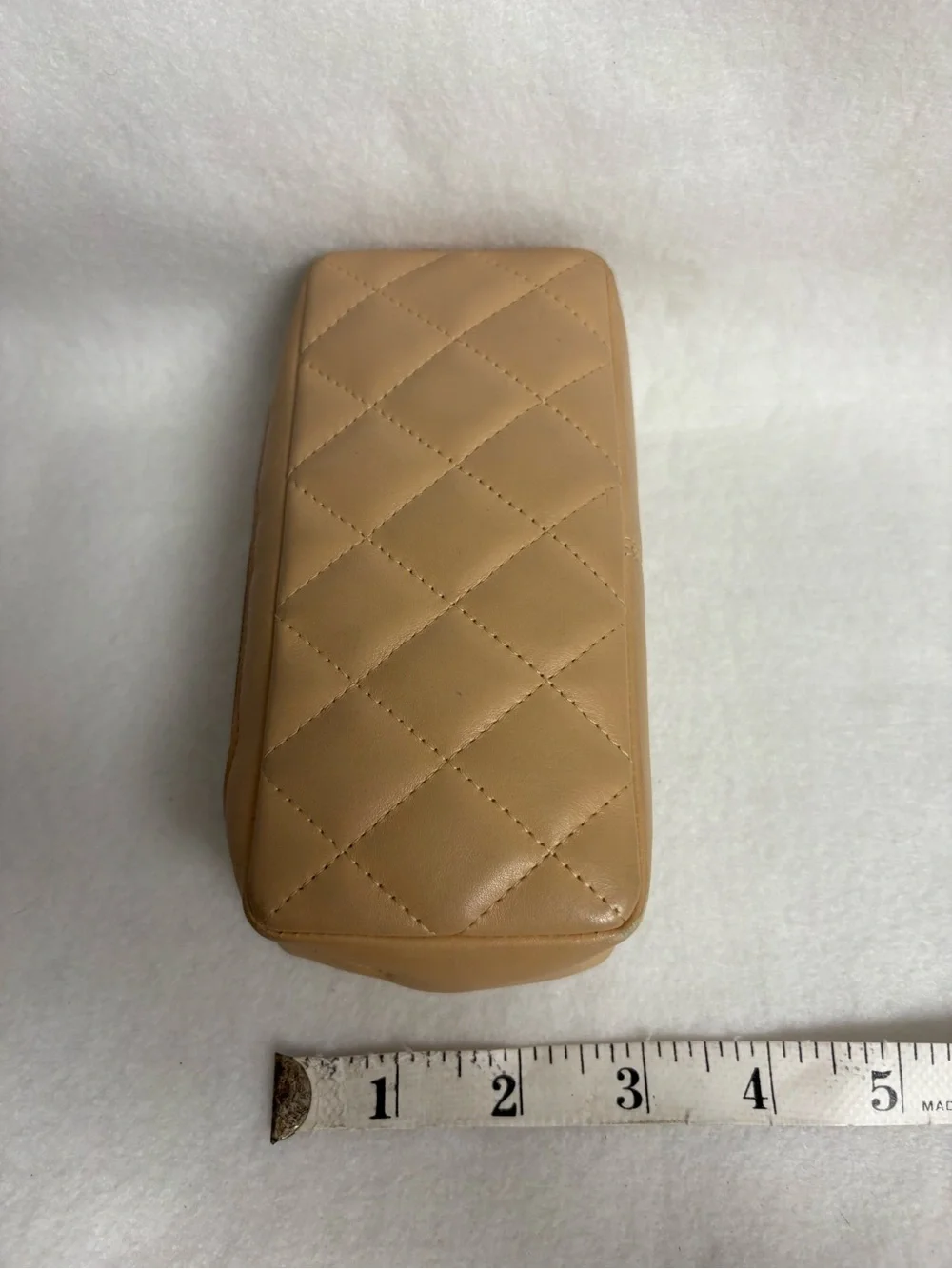 CHANEL Beige CAMBON Leather Pencil Case Make Up Pouch Orange Interior